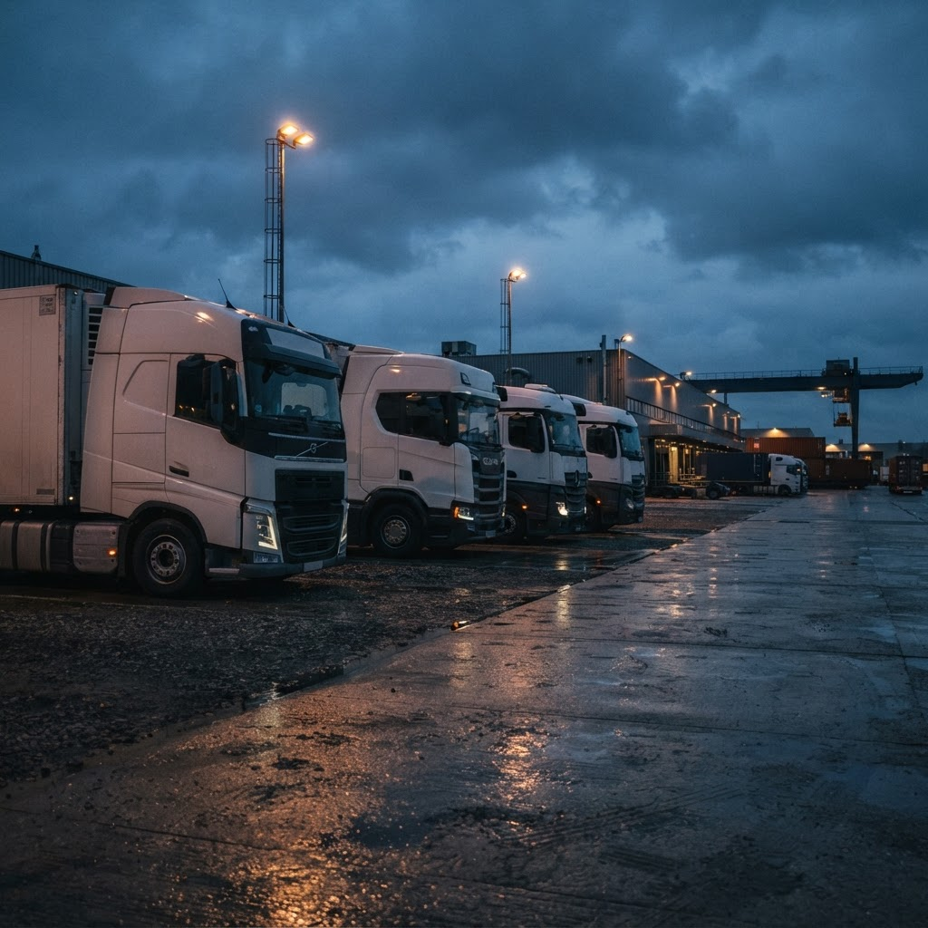 Flotta di trattori ADAM IACOB LOGISTIC presso il deposito aziendale